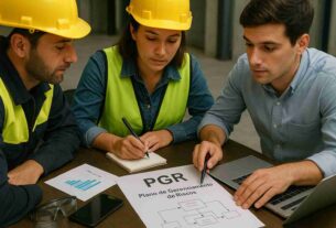 "Profissionais analisam PGR em ambiente de segurança do trabalho."